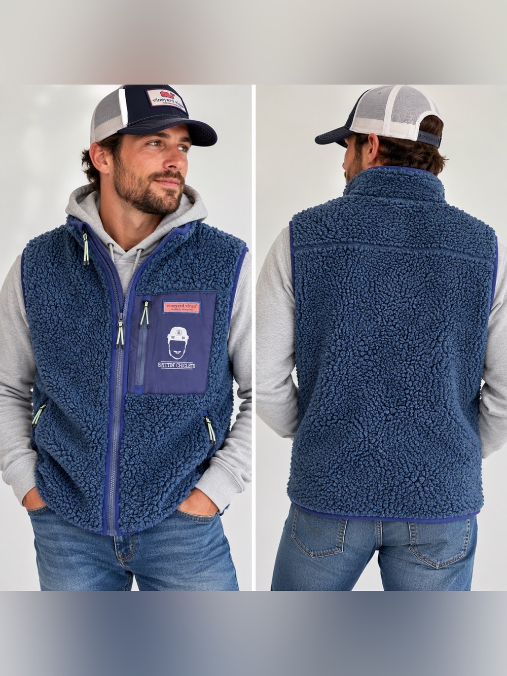 Vineyard Vines Spittin’ Chiclets Sherpa Fleece Vest – Navy Blue – Unisex XL